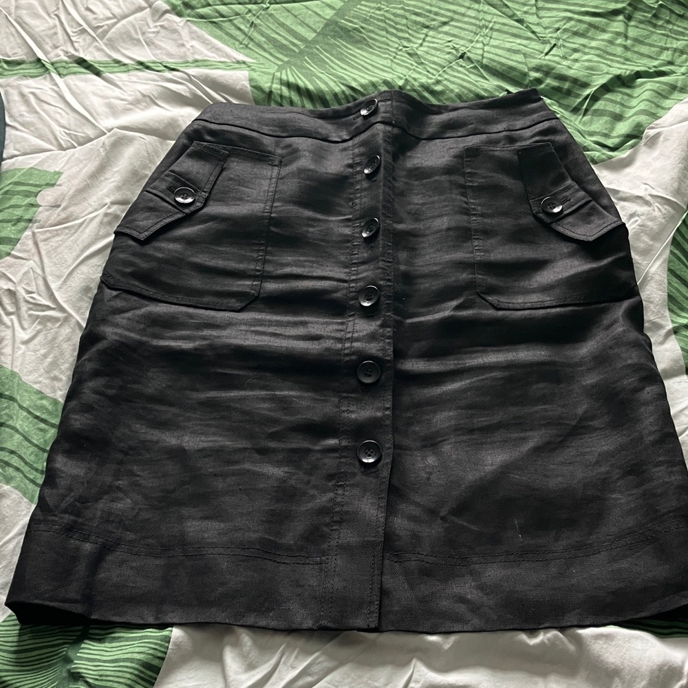 VINTAGE Précis Petit 100% linen black button-front Skirt